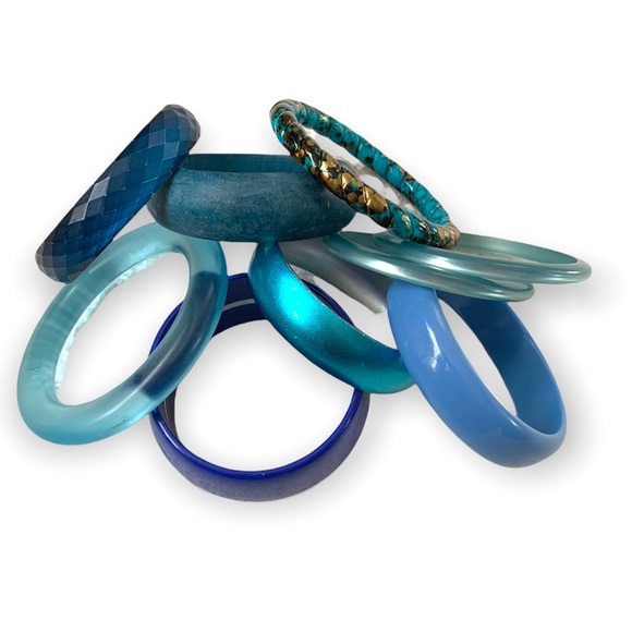 Vintage set of 9 bangle bracelets in hues of blue - Picture 5 of 7